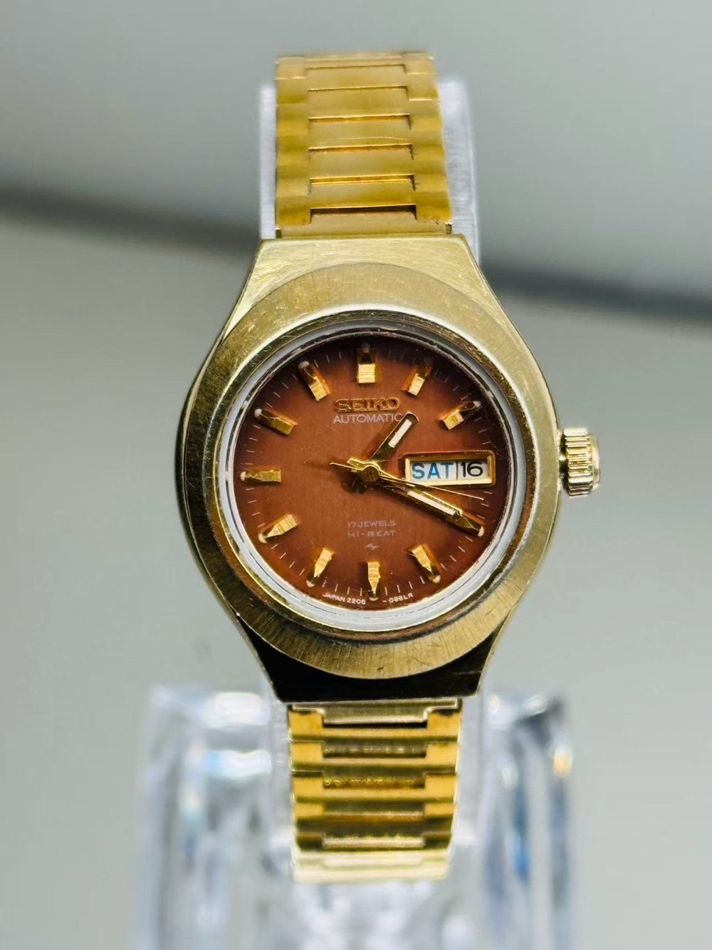 Vintage Seiko Automatic 17 Jewels Day-Date Gold Tone Women’s Watch 25mm Running